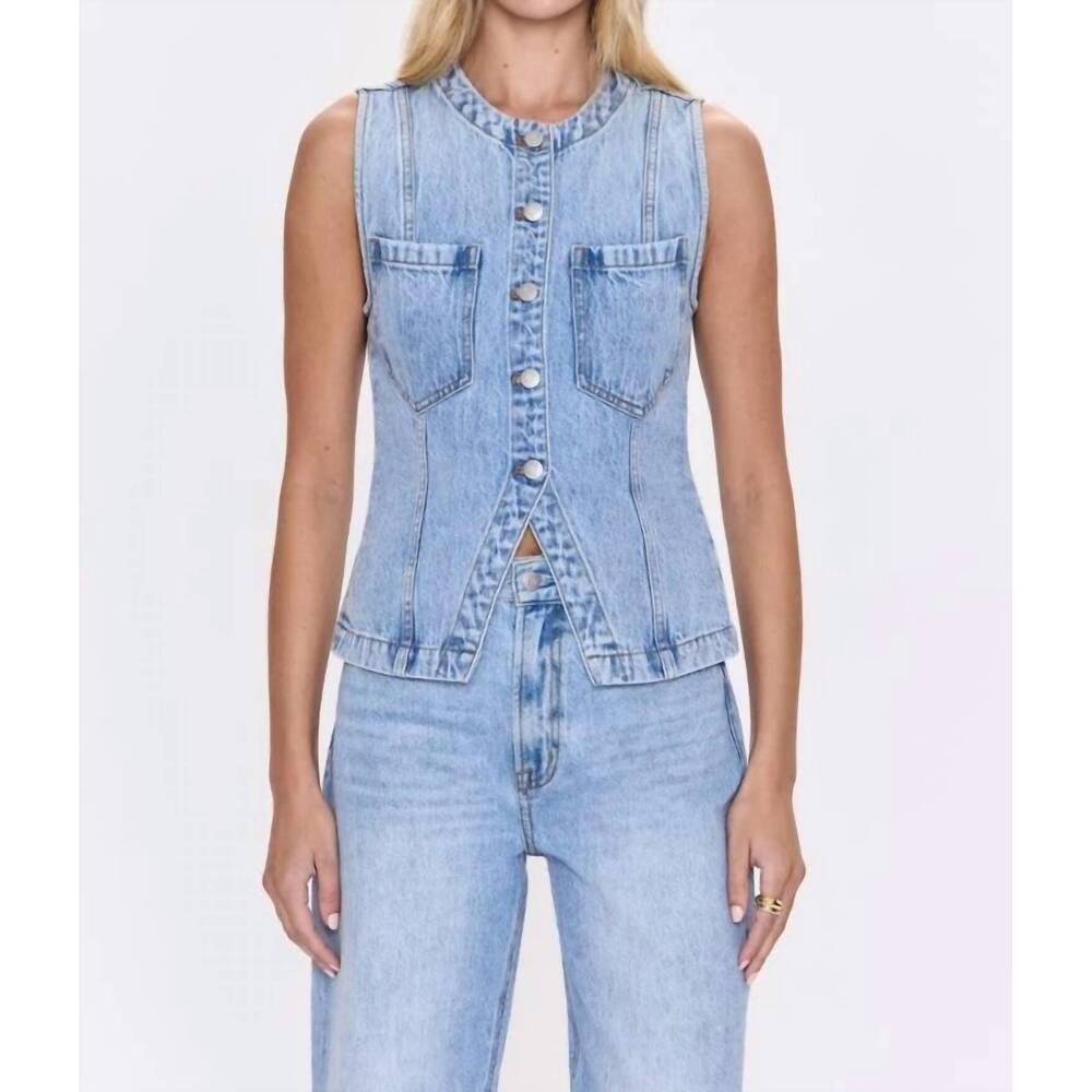 NEW PISTOLA women's gia fitted collarless vest in gaze